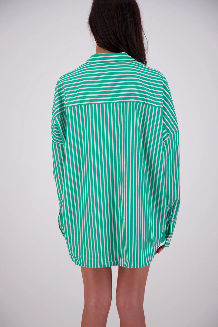 JASMINE ALEXA Womens Mahalo Oversized Stripe Shirt in Green, WOMENS TOPS & SHIRTS, JASMINE ALEXA, Elwood 101