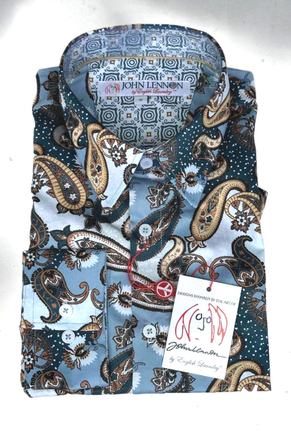 JOHN LENNON Mens Atherton Long Sleeve Paisley Shirt - Steel