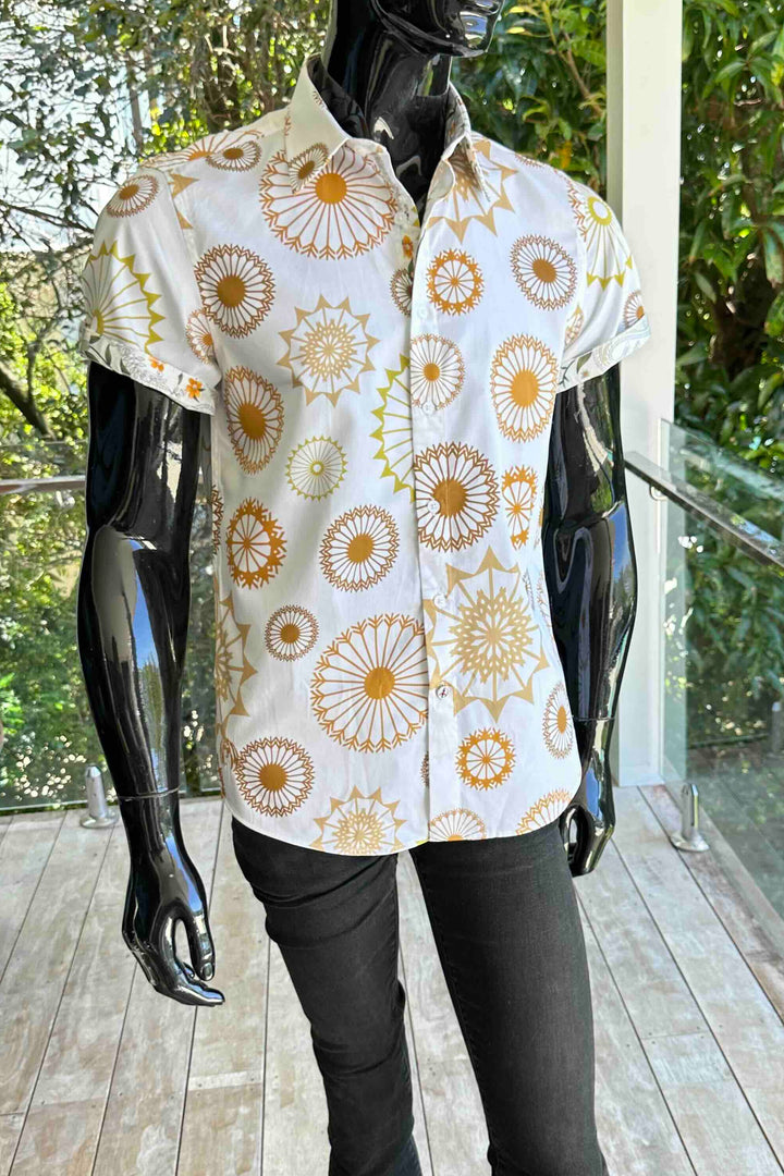 JOHN LENNON Mens Bearwood Short Sleeve Shirt in Ecru