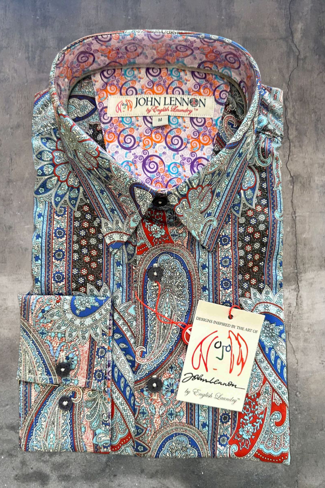JOHN LENNON Mens Boston Long Sleeve Paisley Shirt - Royal, MENS SHIRTS, JOHN LENNON, Elwood 101