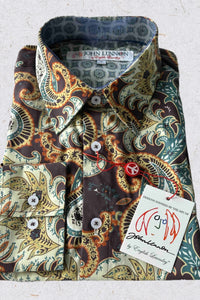 JOHN LENNON Mens Bradbury Long Sleeve Paisley Shirt - Plum