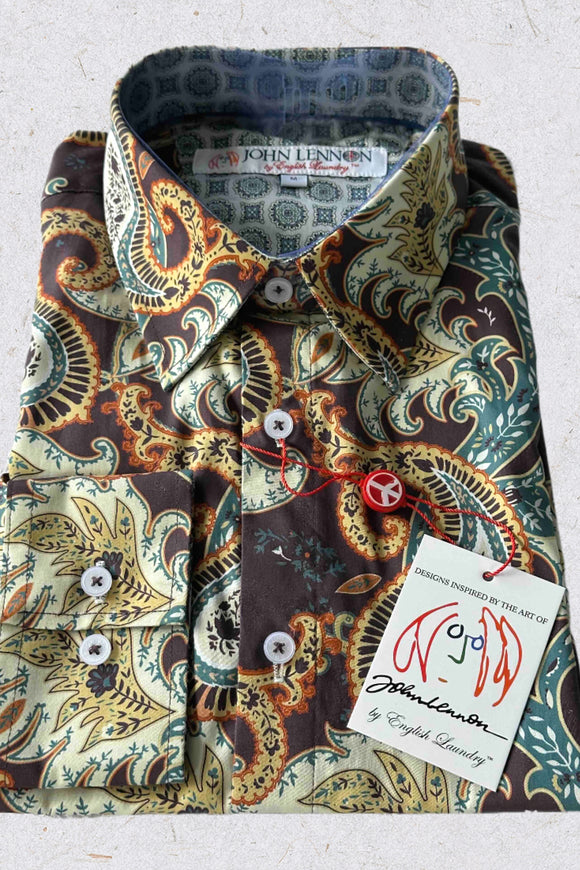 JOHN LENNON Mens Bradbury Long Sleeve Paisley Shirt - Plum