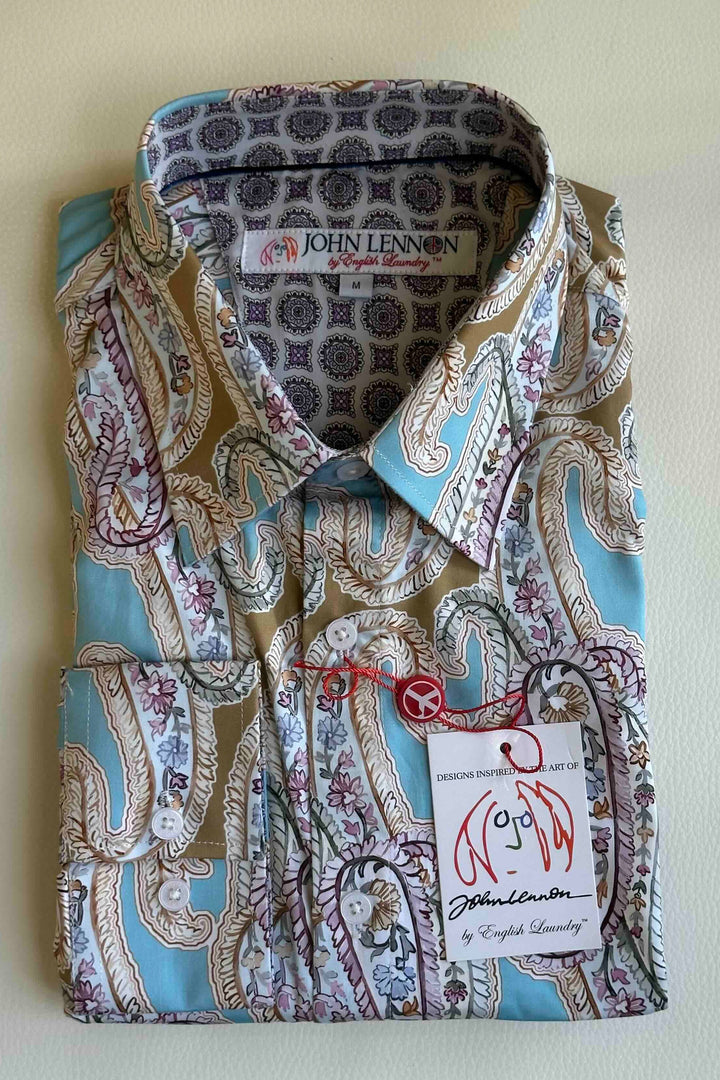 JOHN LENNON Mens Bramhall Long Sleeve Paisley Shirt - Teal, MENS SHIRTS, JOHN LENNON, Elwood 101