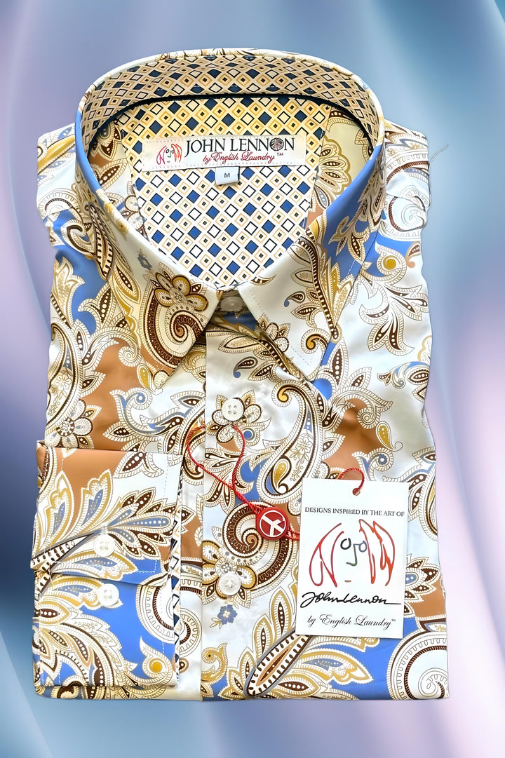 JOHN LENNON Mens Bromley Paisley Long Sleeve Shirt - White, MENS SHIRTS, JOHN LENNON, Elwood 101