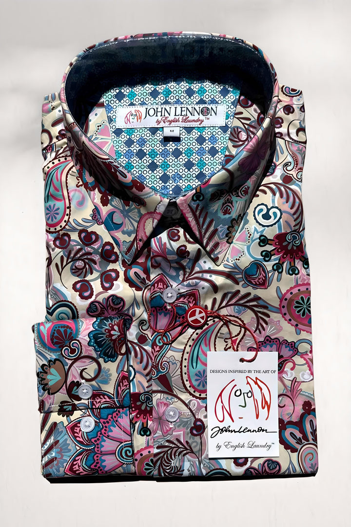 JOHN LENNON Mens Clifton Long Sleeve Shirt - White Floral Paisley, MENS SHIRTS, JOHN LENNON, Elwood 101