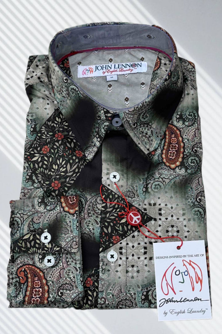 JOHN LENNON Mens Colchester Paisley Long Sleeve Shirt - Black, MENS SHIRTS, JOHN LENNON, Elwood 101