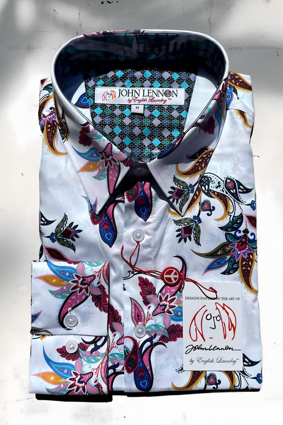 JOHN LENNON Mens Denton Long Sleeve Shirt - Ecru Floral, MENS SHIRTS, JOHN LENNON, Elwood 101