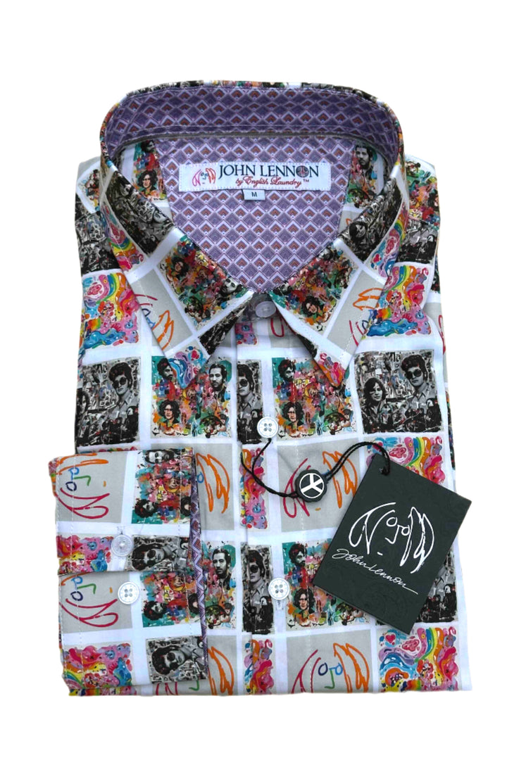 JOHN LENNON Mens Dewsbury Long Sleeve Shirt in Multi Print