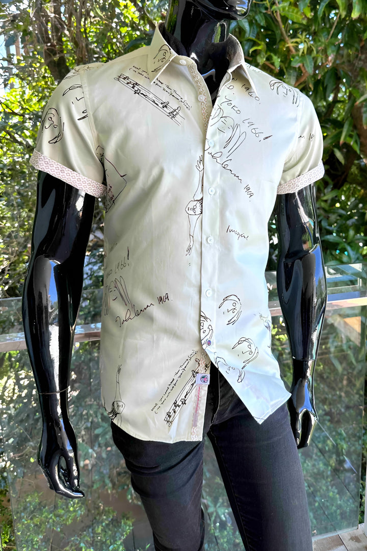 JOHN LENNON Mens Four Lane Short Sleeve Shirt in Khaki