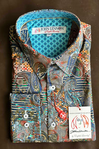 JOHN LENNON Mens Hartlepool Long Sleeve Paisley Shirt - Chocolate, MENS SHIRTS, JOHN LENNON, Elwood 101