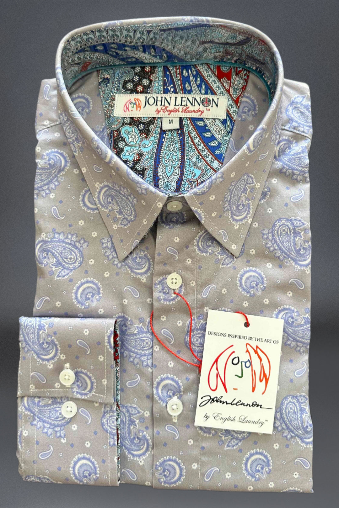 JOHN LENNON Mens Newport Long Sleeve Paisley Shirt - Mist, MENS SHIRTS, JOHN LENNON, Elwood 101