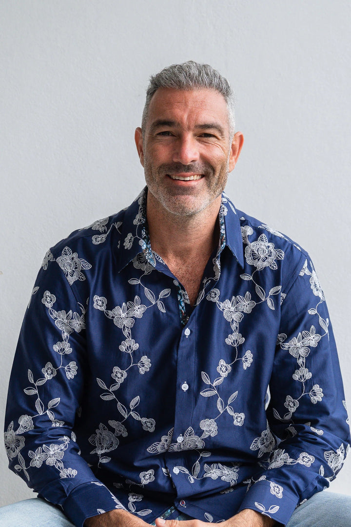 JOHN LENNON Mens Pemperdon Long Sleeve Shirt in Navy