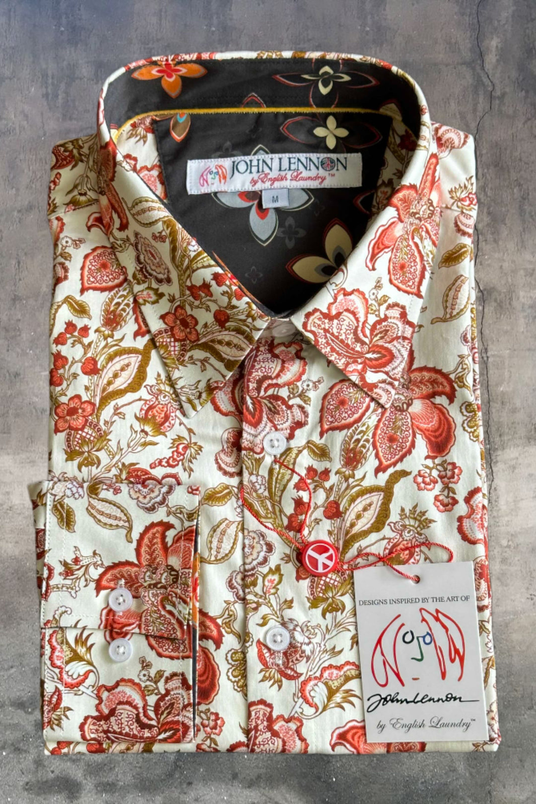 JOHN LENNON Mens Tyne Long Sleeve Paisley Shirt - Khaki, MENS SHIRTS, JOHN LENNON, Elwood 101