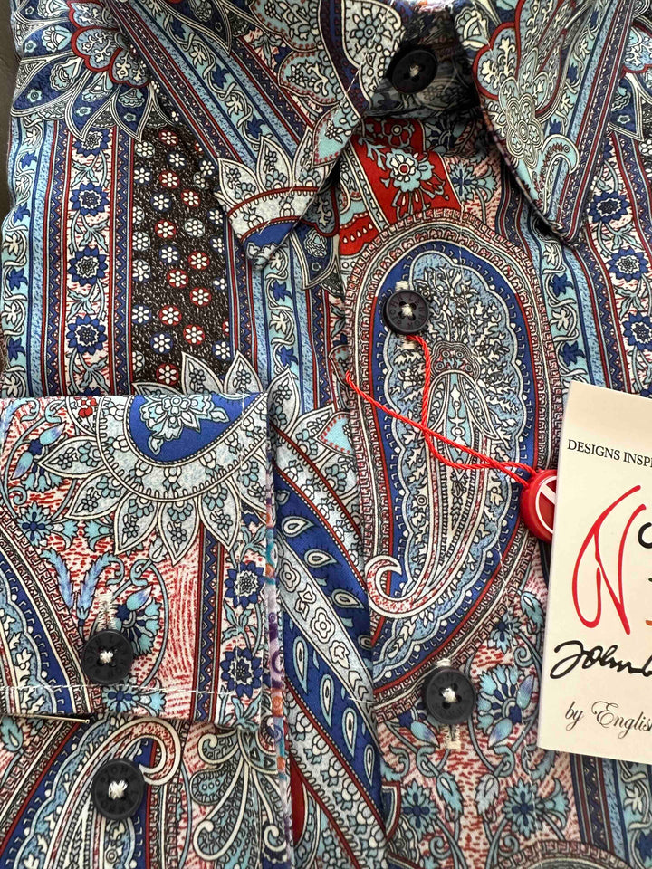 JOHN LENNON Mens Boston Long Sleeve Paisley Shirt - Royal, MENS SHIRTS, JOHN LENNON, Elwood 101
