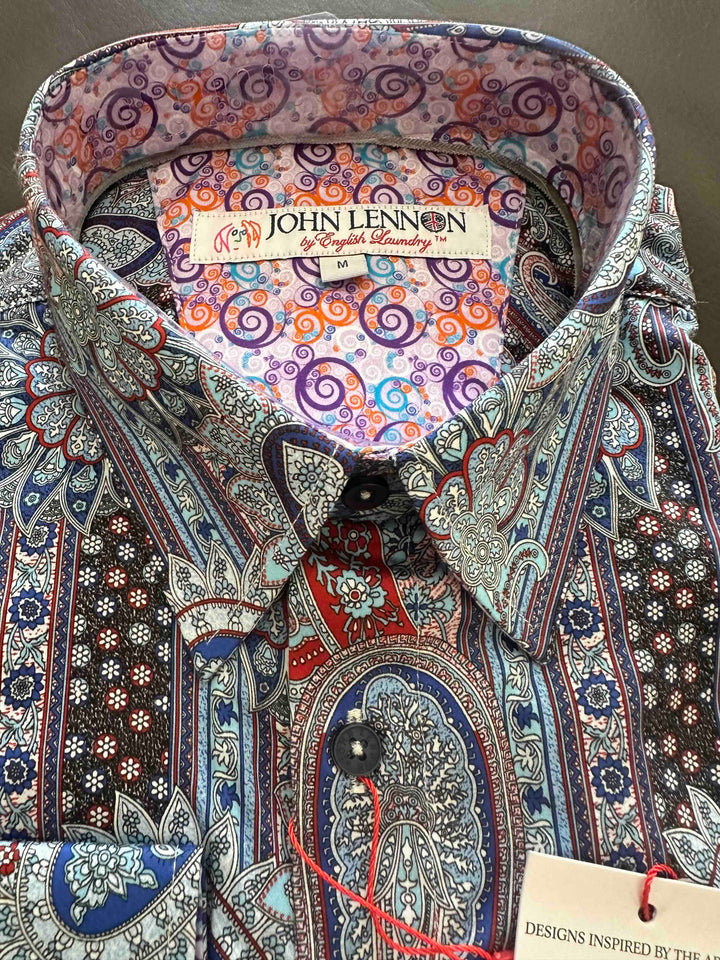 JOHN LENNON Mens Boston Long Sleeve Paisley Shirt - Royal, MENS SHIRTS, JOHN LENNON, Elwood 101