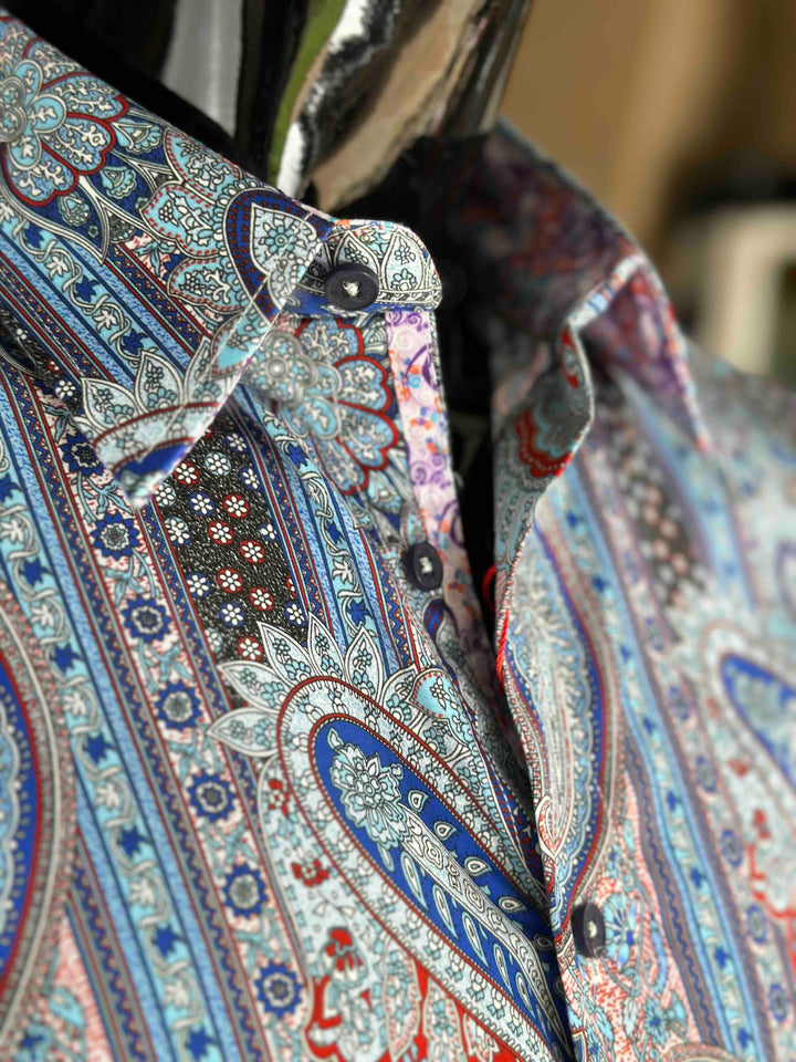 JOHN LENNON Mens Boston Long Sleeve Paisley Shirt - Royal, MENS SHIRTS, JOHN LENNON, Elwood 101