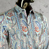 JOHN LENNON Mens Boston Long Sleeve Paisley Shirt - Royal, MENS SHIRTS, JOHN LENNON, Elwood 101