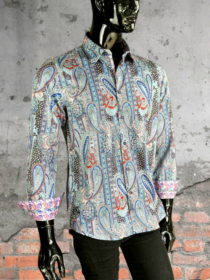 JOHN LENNON Mens Boston Long Sleeve Paisley Shirt - Royal, MENS SHIRTS, JOHN LENNON, Elwood 101