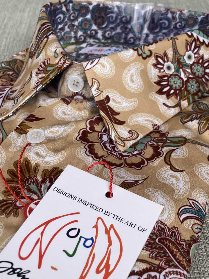 JOHN LENNON Mens Highcliffe Long Sleeve Shirt Latte Paisley, MENS SHIRTS, JOHN LENNON, Elwood 101