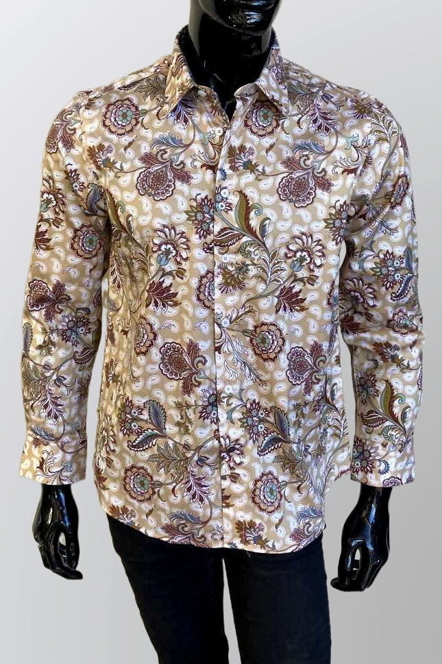 JOHN LENNON Mens Highcliffe Long Sleeve Shirt Latte Paisley, MENS SHIRTS, JOHN LENNON, Elwood 101
