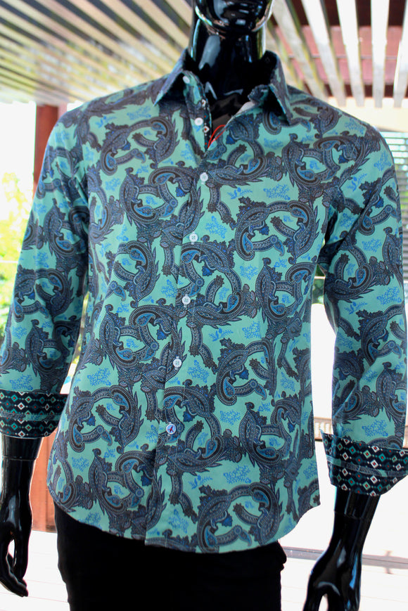 JOHN LENNON Mens Humber Long Sleeve Paisley Shirt Mint, MENS SHIRTS, JOHN LENNON, Elwood 101