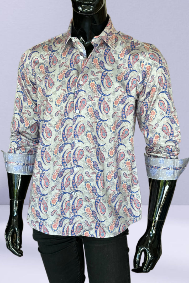 JOHN LENNON Mens Ipswich Paisley Shirt - Putty, MENS SHIRTS, JOHN LENNON, Elwood 101