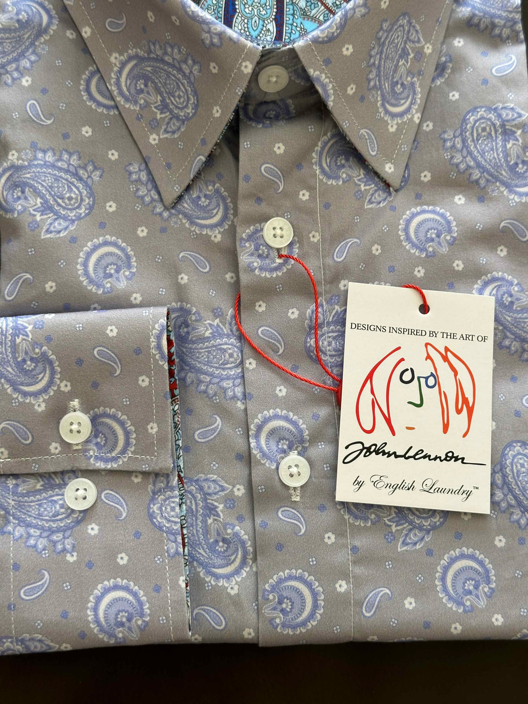 JOHN LENNON Mens Newport Long Sleeve Paisley Shirt - Mist, MENS SHIRTS, JOHN LENNON, Elwood 101