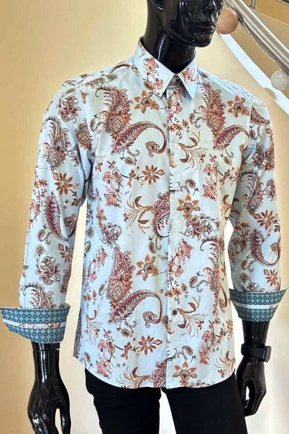 JOHN LENNON Mens Queens Park Long Sleeve Shirt - Mint Paisley, MENS SHIRTS, JOHN LENNON, Elwood 101