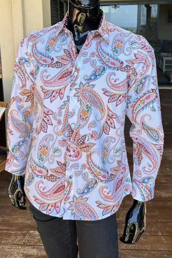 JOHN LENNON Mens Stoke Long Sleeve Paisley Shirt - White, MENS SHIRTS, JOHN LENNON, Elwood 101
