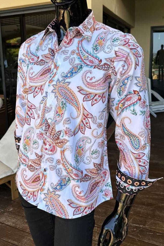 JOHN LENNON Mens Stoke Long Sleeve Paisley Shirt - White, MENS SHIRTS, JOHN LENNON, Elwood 101