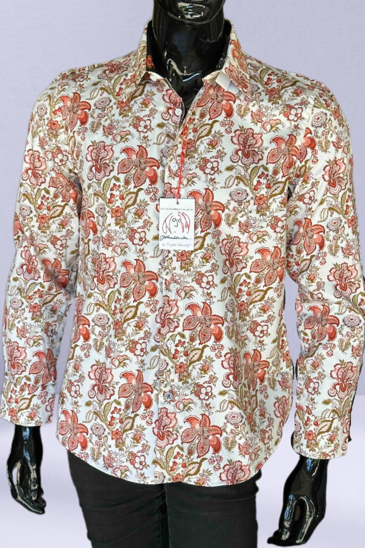 JOHN LENNON Mens Tyne Long Sleeve Paisley Shirt - Khaki, MENS SHIRTS, JOHN LENNON, Elwood 101