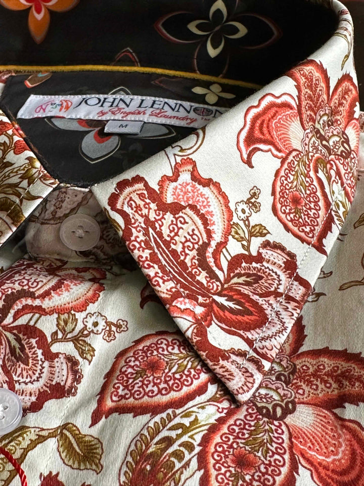 JOHN LENNON Mens Tyne Long Sleeve Paisley Shirt - Khaki, MENS SHIRTS, JOHN LENNON, Elwood 101