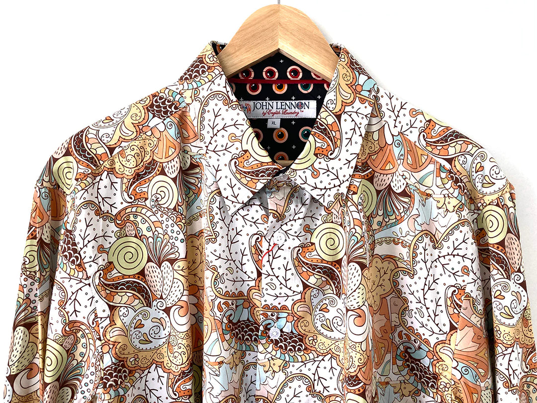JOHN LENNON Mens Watford Long Sleeve Paisley Shirt - Mustard, MENS SHIRTS, JOHN LENNON, Elwood 101