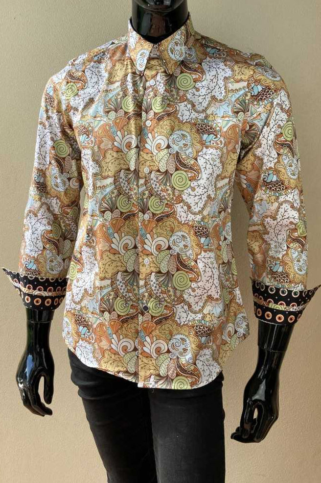 JOHN LENNON Mens Watford Long Sleeve Paisley Shirt - Mustard, MENS SHIRTS, JOHN LENNON, Elwood 101