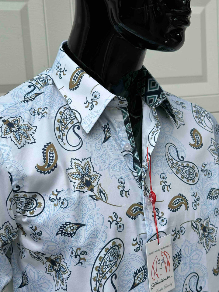 JOHN LENNON Mens Ashbury Long Sleeve Paisley Shirt - White, MENS SHIRTS, JOHN LENNON, Elwood 101