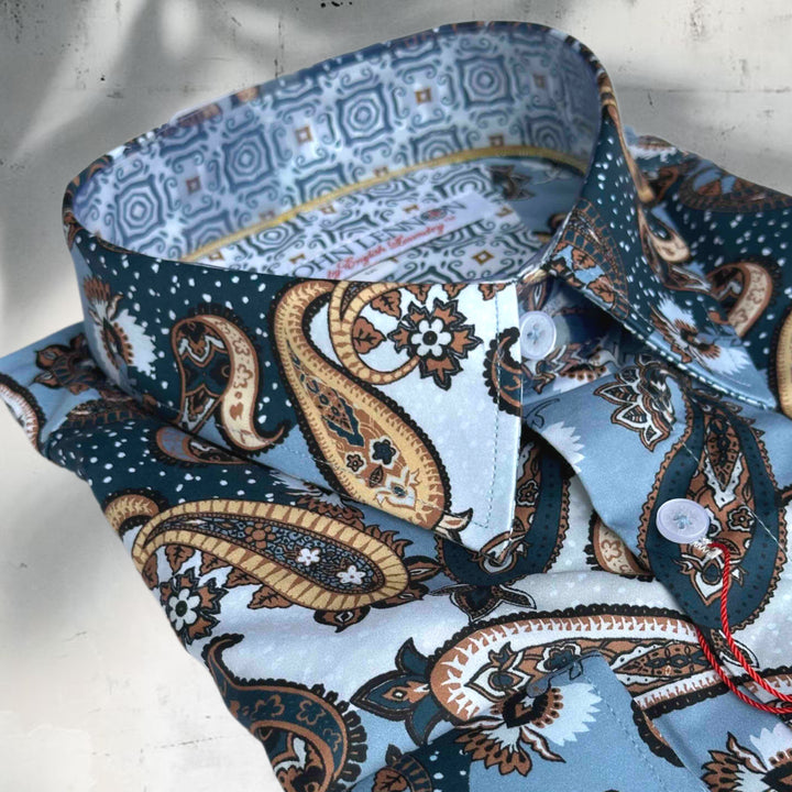 JOHN LENNON Mens Atherton Long Sleeve Paisley Shirt - Steel, MENS SHIRTS, JOHN LENNON, Elwood 101