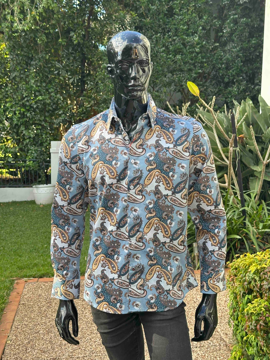 JOHN LENNON Mens Atherton Long Sleeve Paisley Shirt - Steel, MENS SHIRTS, JOHN LENNON, Elwood 101