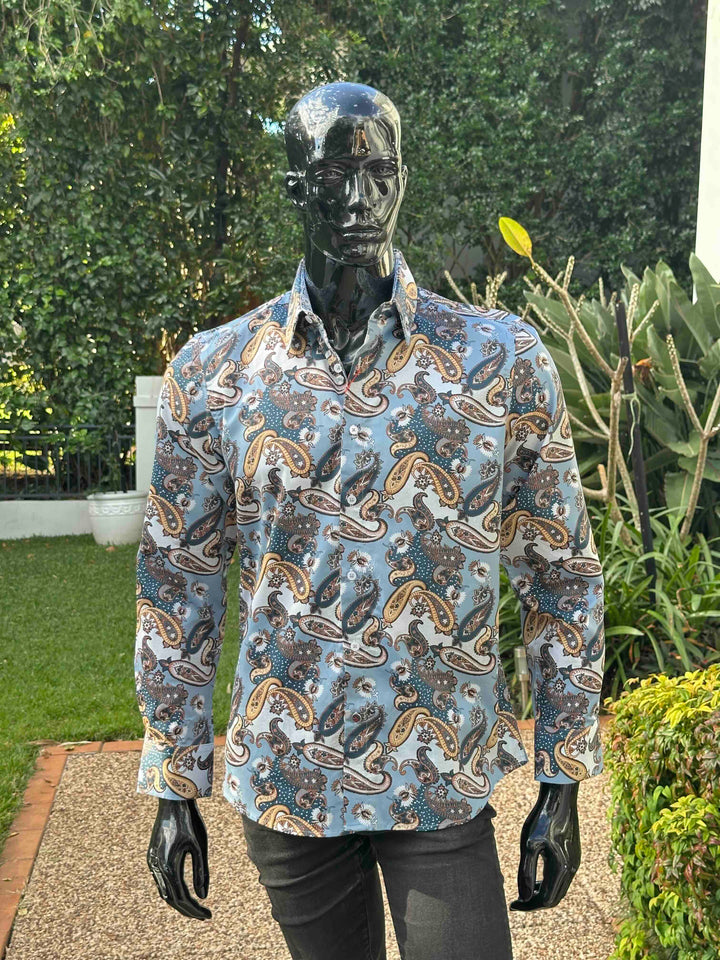 JOHN LENNON Mens Atherton Long Sleeve Paisley Shirt - Steel, MENS SHIRTS, JOHN LENNON, Elwood 101