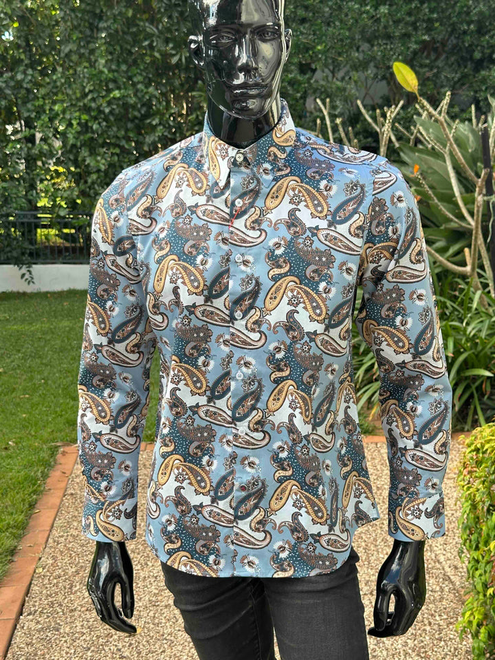 JOHN LENNON Mens Atherton Long Sleeve Paisley Shirt - Steel, MENS SHIRTS, JOHN LENNON, Elwood 101