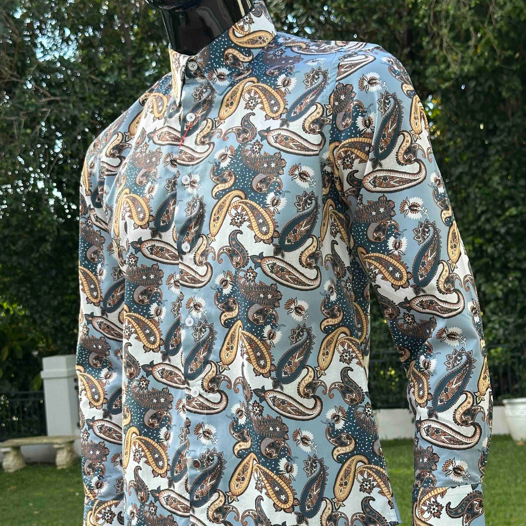 JOHN LENNON Mens Atherton Long Sleeve Paisley Shirt - Steel, MENS SHIRTS, JOHN LENNON, Elwood 101