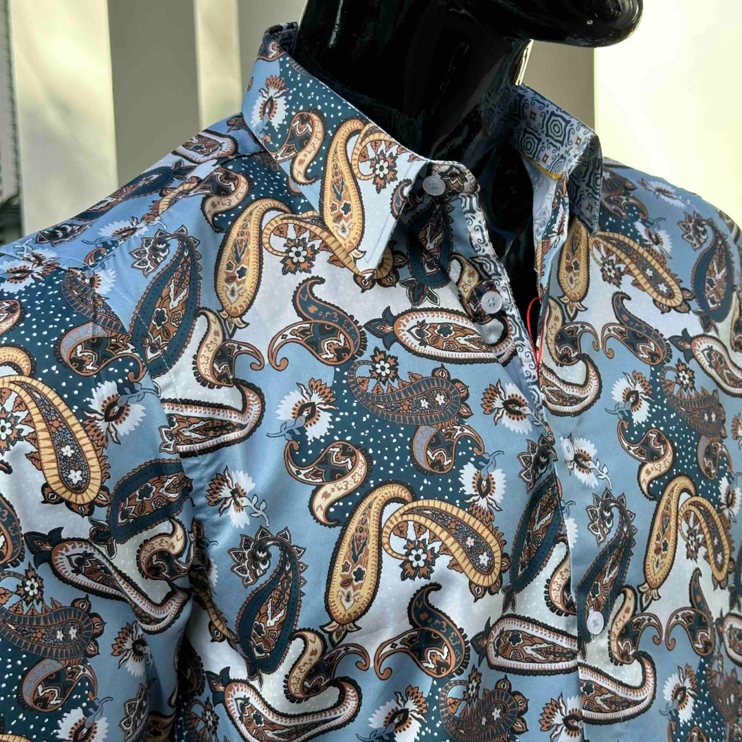 JOHN LENNON Mens Atherton Long Sleeve Paisley Shirt - Steel, MENS SHIRTS, JOHN LENNON, Elwood 101