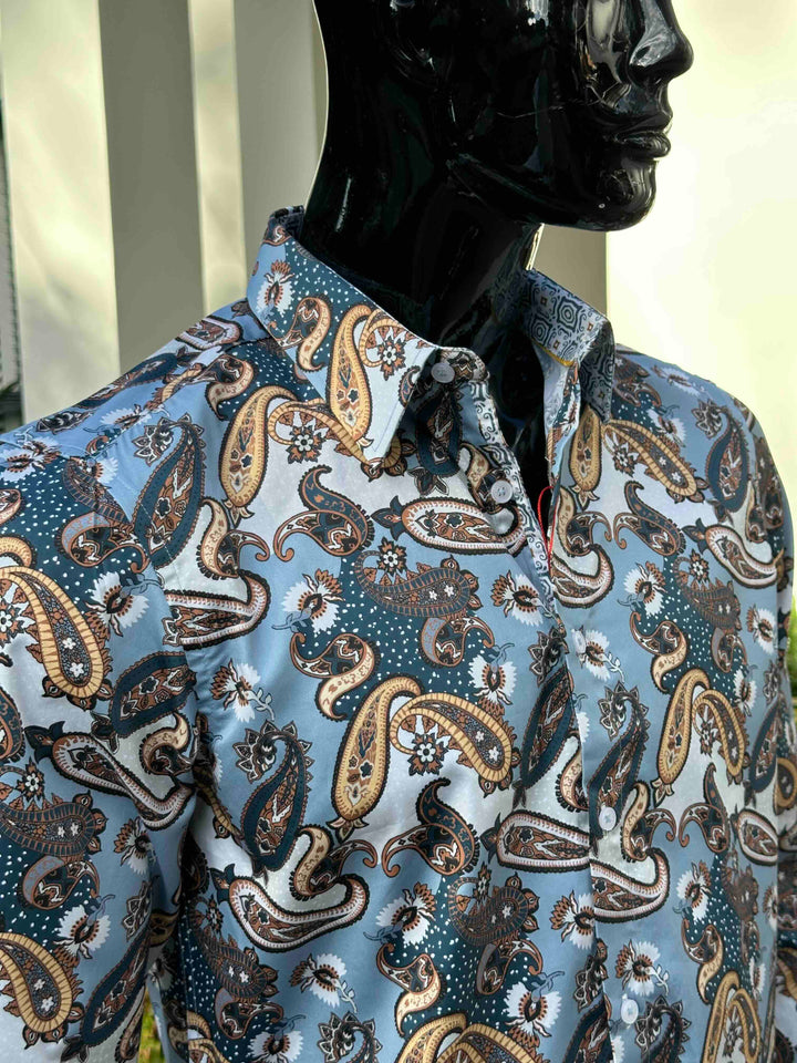 JOHN LENNON Mens Atherton Long Sleeve Paisley Shirt - Steel, MENS SHIRTS, JOHN LENNON, Elwood 101
