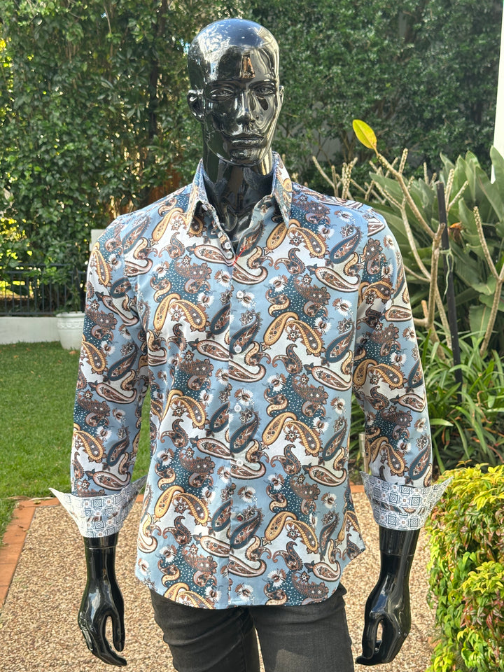 JOHN LENNON Mens Atherton Long Sleeve Paisley Shirt - Steel, MENS SHIRTS, JOHN LENNON, Elwood 101