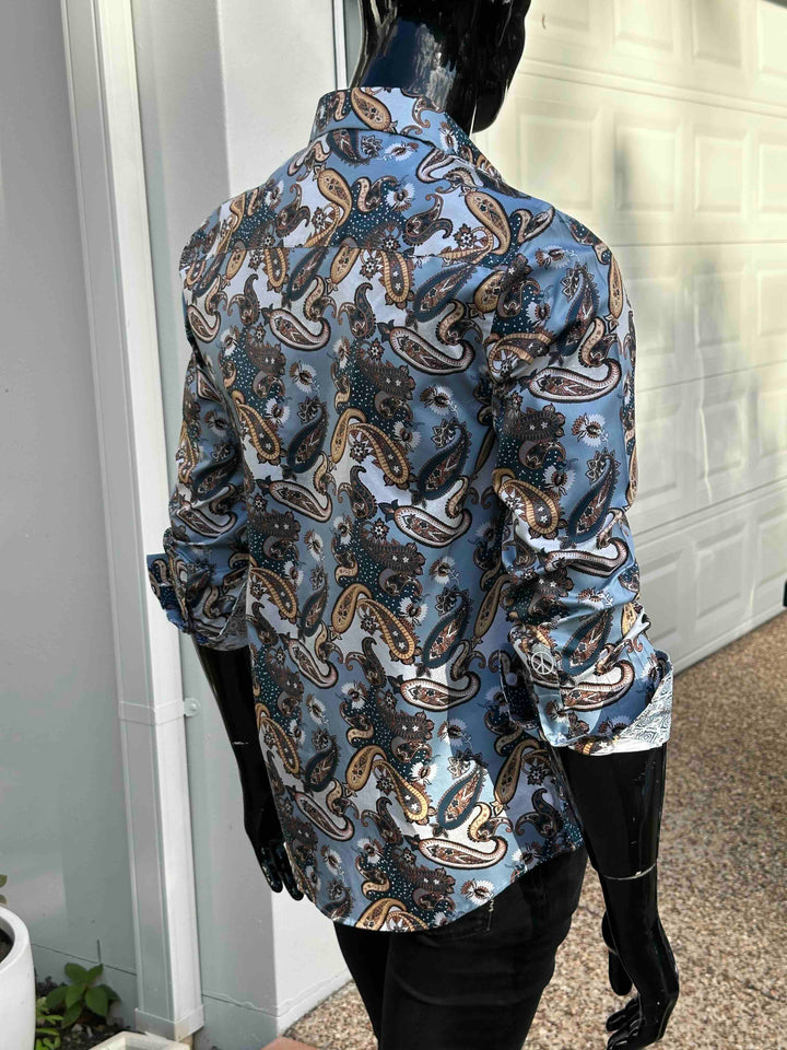 JOHN LENNON Mens Atherton Long Sleeve Paisley Shirt - Steel, MENS SHIRTS, JOHN LENNON, Elwood 101