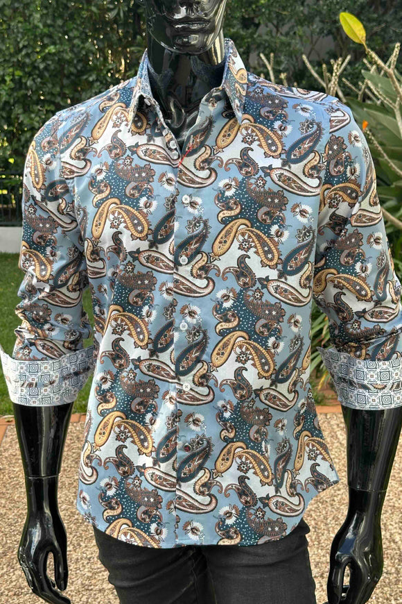 JOHN LENNON Mens Atherton Long Sleeve Paisley Shirt - Steel, MENS SHIRTS, JOHN LENNON, Elwood 101
