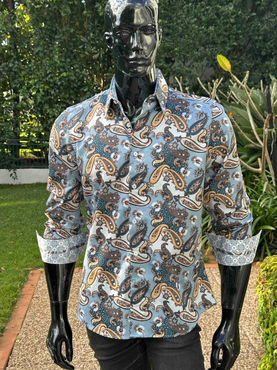 JOHN LENNON Mens Atherton Long Sleeve Paisley Shirt - Steel, MENS SHIRTS, JOHN LENNON, Elwood 101