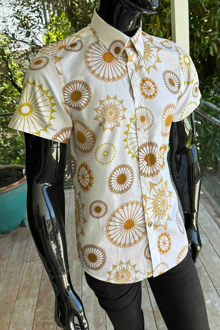 JOHN LENNON Mens Bearwood Short Sleeve Shirt in Ecru