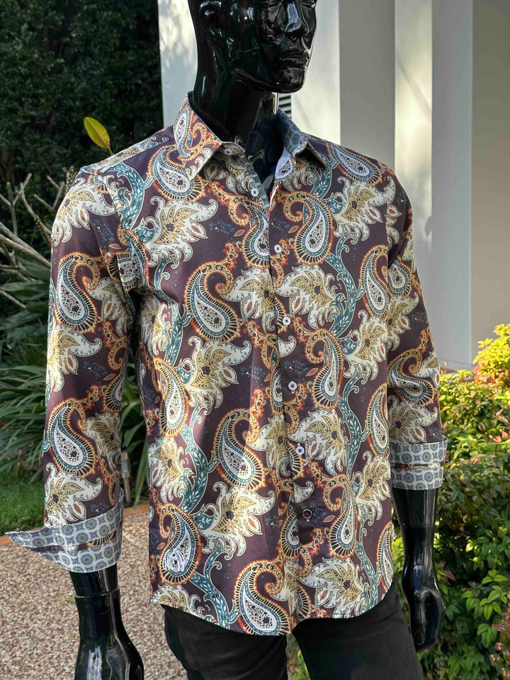 JOHN LENNON Mens Bradbury Long Sleeve Paisley Shirt - Plum, MENS SHIRTS, JOHN LENNON, Elwood 101