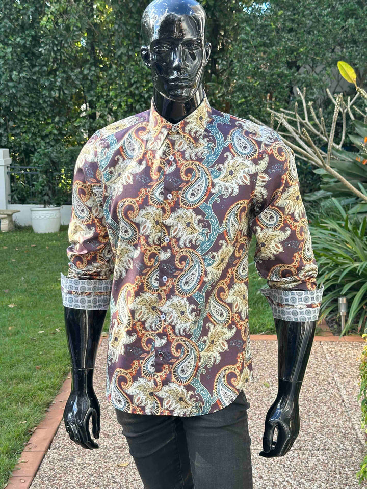 JOHN LENNON Mens Bradbury Long Sleeve Paisley Shirt - Plum, MENS SHIRTS, JOHN LENNON, Elwood 101