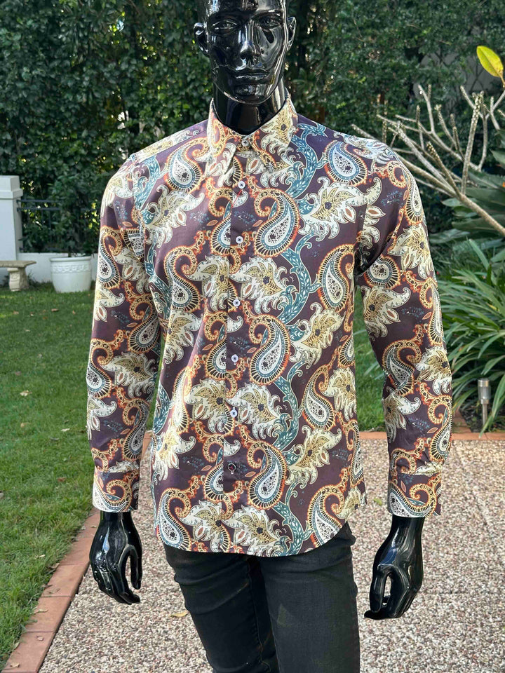 JOHN LENNON Mens Bradbury Long Sleeve Paisley Shirt - Plum, MENS SHIRTS, JOHN LENNON, Elwood 101